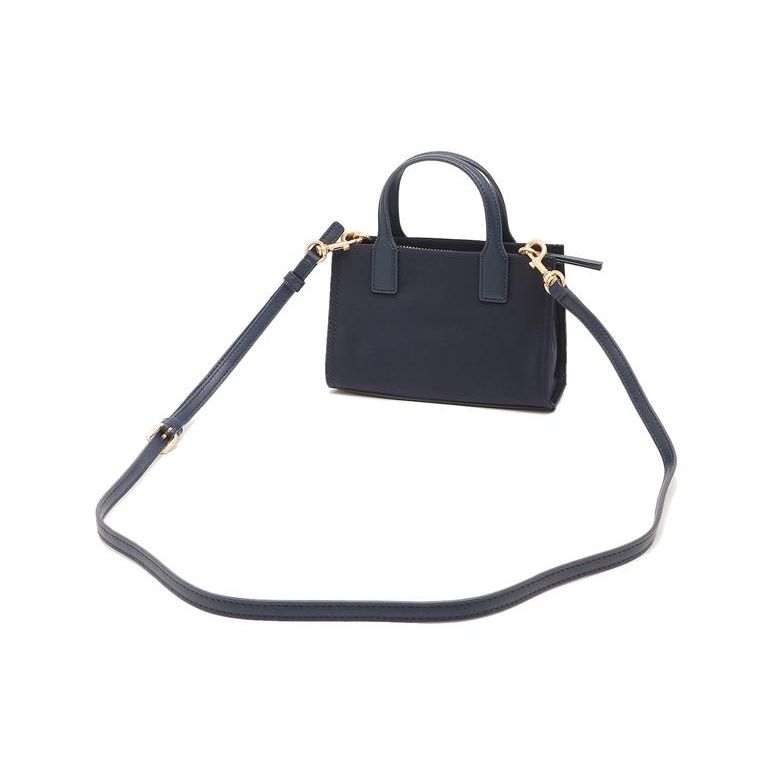 Tory Burch Ella Double T Logo Cutout Patch Solid Simple Nylon Tote Bag Shopping Bag Shoulder Crossbody Handbag Mini Women Tote Navy-Blue 146437-405