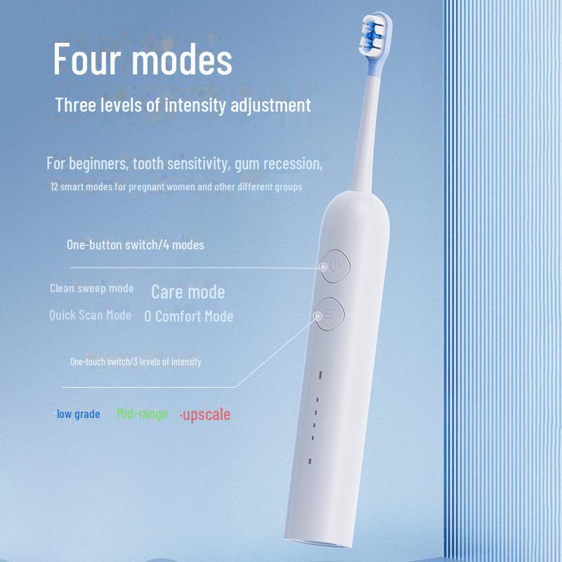 Waterproof Electric Toothbrush with Replacement Heads and USB Charging