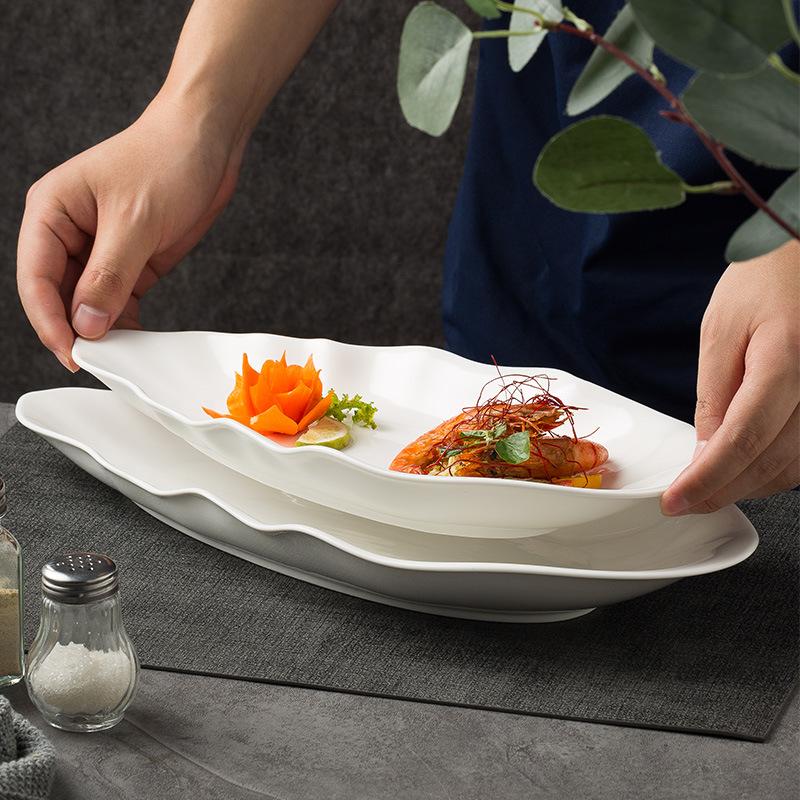 Creative Special-Shaped Ceramic Plate Household Steamed Fish Plate Irregular Vegetable Plate 16 Inch Commercial Cold Dish Plate Hotel Tableware