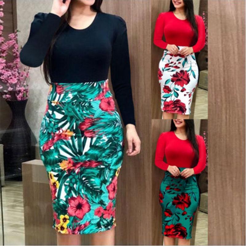 Elegant Plus Size Ladies Short/long Sleeve Floral Boho Women Party Bodycon Maxi Dress