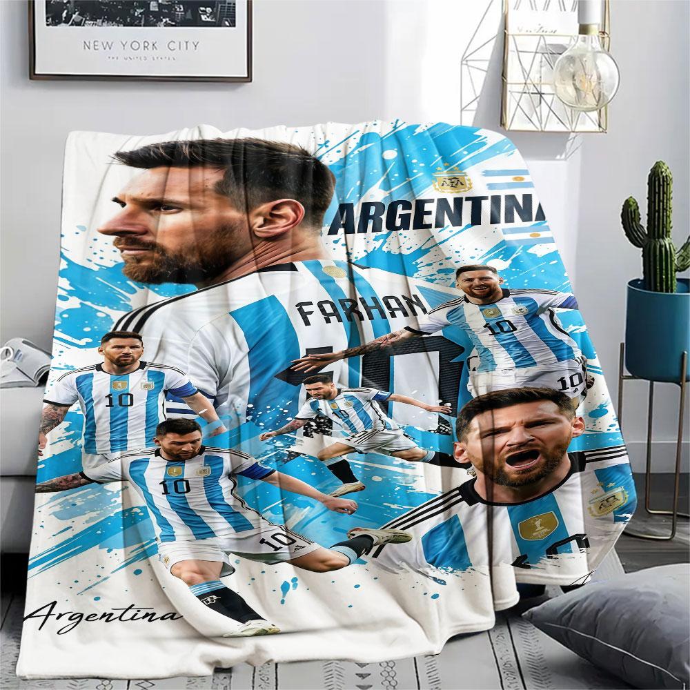 1PC Leo Messi Patterned Flannel Blanket Suitable For All Seasons for Home Decor Warmth and Comfort Gifts Holiday Present