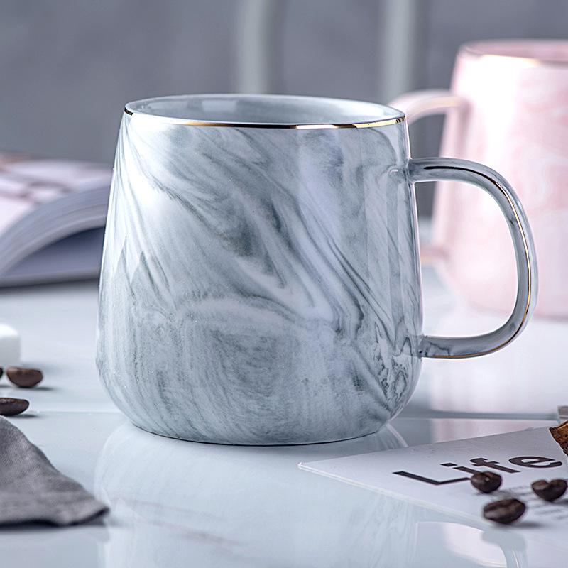 

Ceramic Cup Nordic Gold Rim Coffee Oatmeal Breakfast Heat Insulation Cup Marble Pattern Solid Color Creative Personality Mug 400ml сірий колір