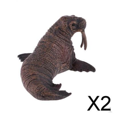 2x Simulation Sealife Animal Models Figure Solid Walrus