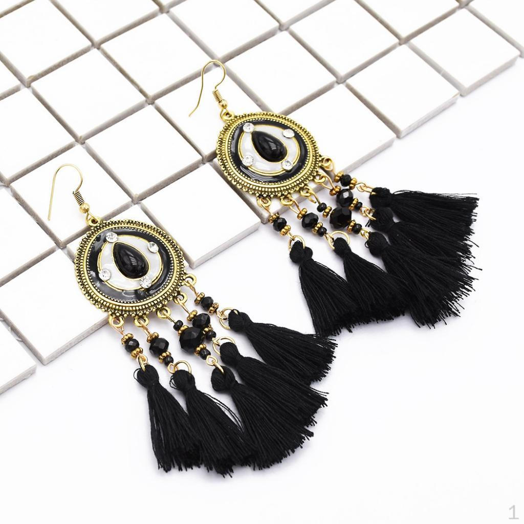 Богемные Серьги Statement с Кисточками Свисающие Пусеты Женские Бохо Костюм Платье Украшения Black