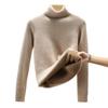 Integrated Fleece Turtleneck Sweater Women Autumn Winter Fleece Lined Thickened Layering Base Layer Knit Top