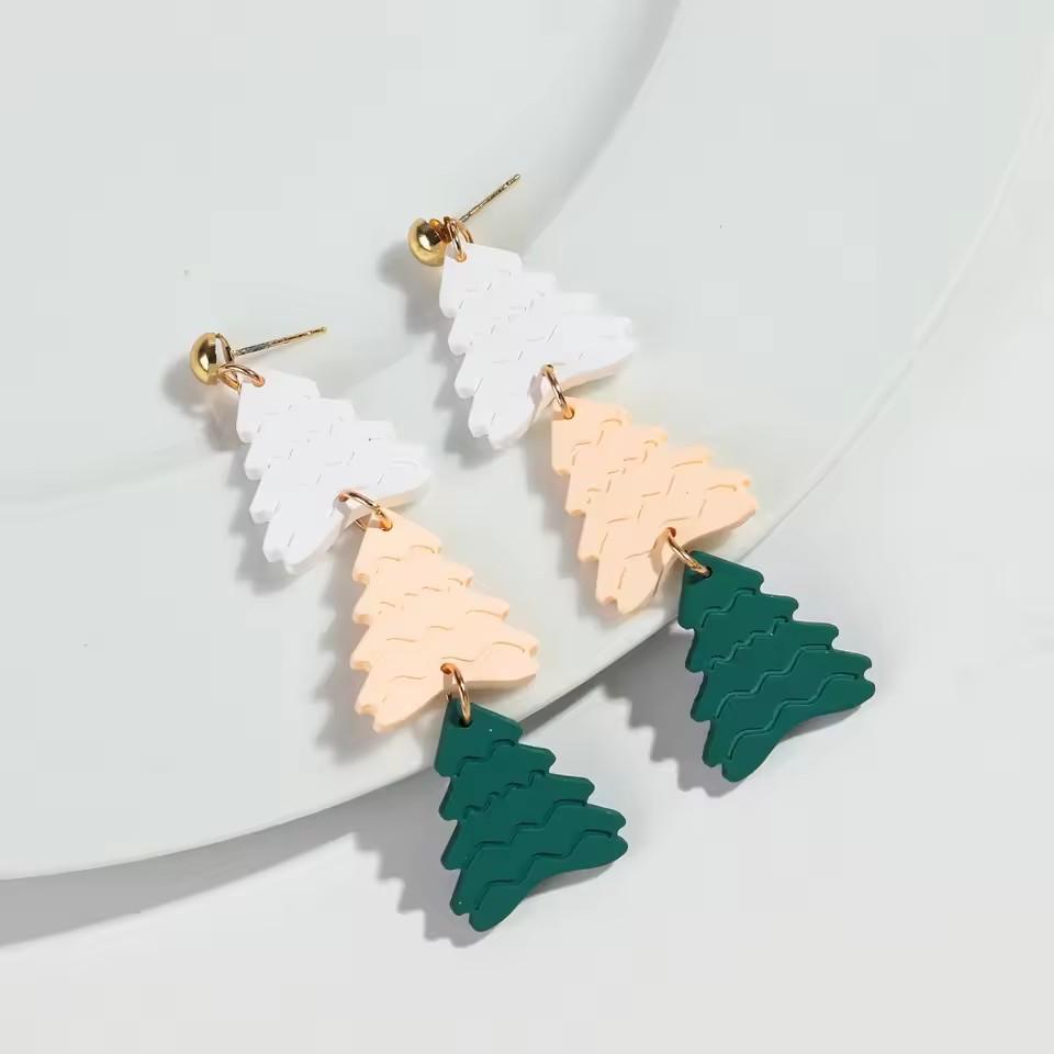 New Long Christmas Tree Acrylic Earrings for Women Fashion Xmas Trees Mirrored Elk Drop Earring Party Jewelry Gifts