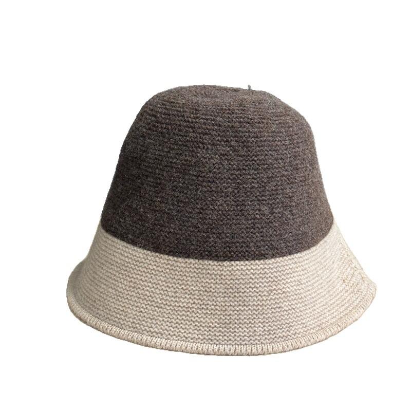 Outdoor Eaves Knitted Strap Versatile Bucket Hat Casual Color Matching Autumn and Winter Windproof Warm Face Small Wool Basin Hat