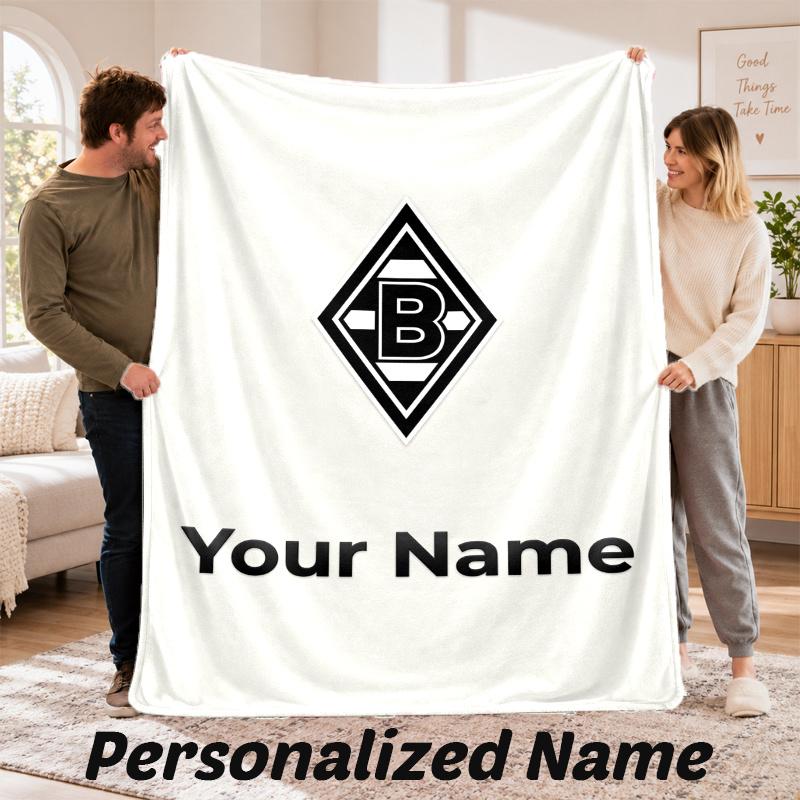 Benutzerdefinierter Name Borussia Mönchengladbach Flanell-Kuscheldecke Personalisierter Text Weiche Decke Bett Sofa Geschenk