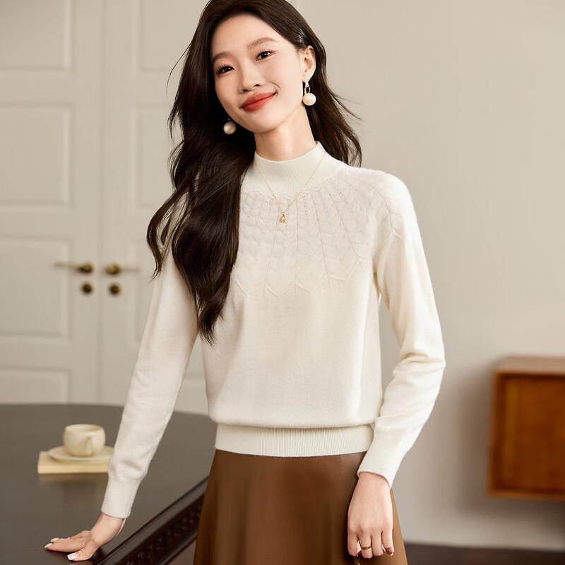Srcr Women's 100% Cashmere Mock Neck Jacquard Sweater