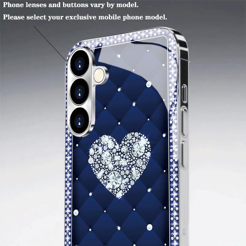 Diamond heart-shaped patterned glass phone case suitable for Samsung Galaxy S26 S25 S24 S23 S22 S20 FE Ultra Plus anti drop