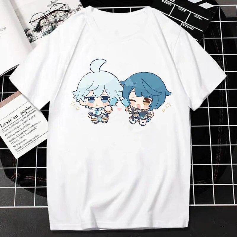 Nuovo Gioco Genshin Impact T-Shirt Donna Unisex Kawaii Top Classici Giochi Personaggio Stampa Grafica Top Harajuku Cartone Animato Streetwear Maglietta