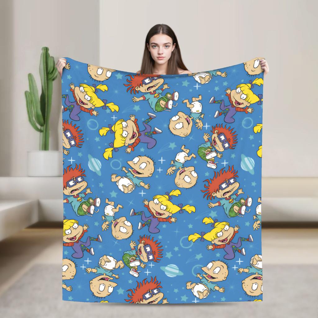Rugrats Playful Character Blankets  Warm Soft Plush Throw Blanket For Couch Chair Airplane Travel Flannel Bedspread Bed Cover