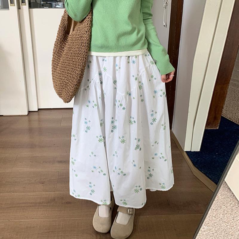 2026 Maternity Summer Floral Embroidered High Waist A-line Skirt L