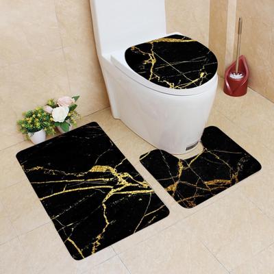 Bathroom Tools Marble Patterned Toilet Cover 3 Piece Set Non Slip Bathroom Rugs Set Bath Rug Mat And Toilet Lid Cover