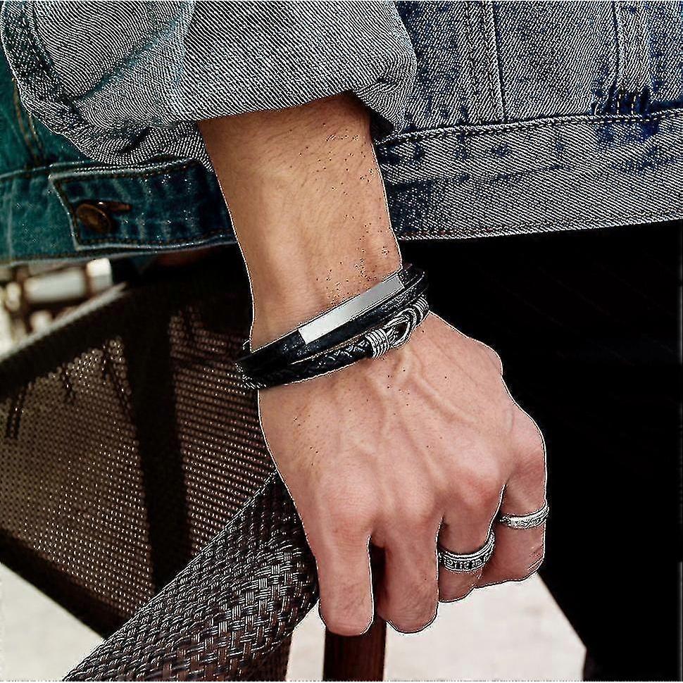 Stainless Steel Leather Braided Bracelet