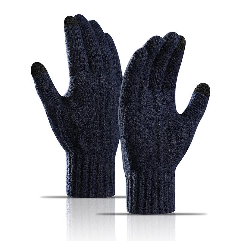 Gants tactiles en laine jacquard pour homme automne et hiver - Tricotés, doublés de velours, épais et chauds, avec doigts séparés.
