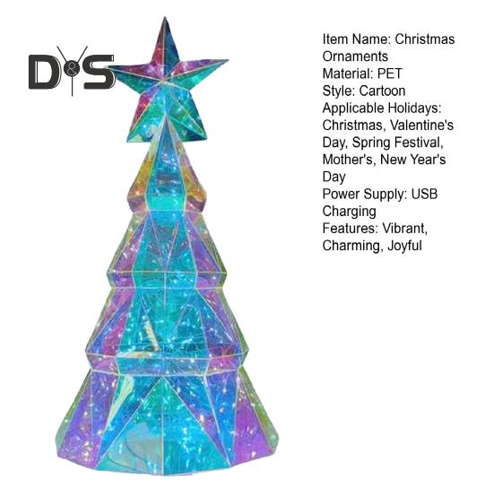 LED Christmas Tree Ornament Light-up Polyhedra Xmas Tree Figurine with Star Top Festive Holiday Decor for Home Table Decoration