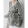 Women's French V-Neck Sweater: Early Spring to Winter Style, Hollow Knit, Fashionable Temperament Top