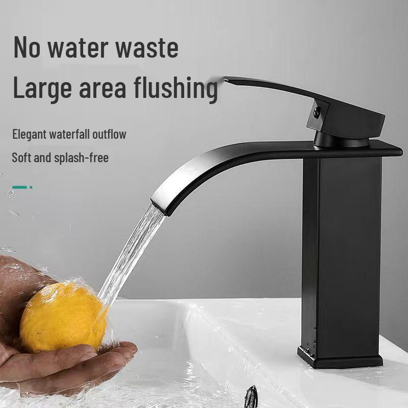 Stainless Steel Waterfall Faucet for Bathroom Countertop - Hot & Cold Basin