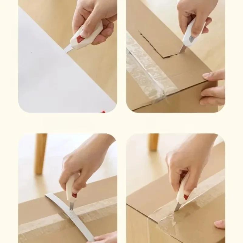 1pc Multifunctional Mini Unpacking Tool Automatic Rebound Portable Sawtooth Packaging Unpacking Device Mini Cutter Letter Opener