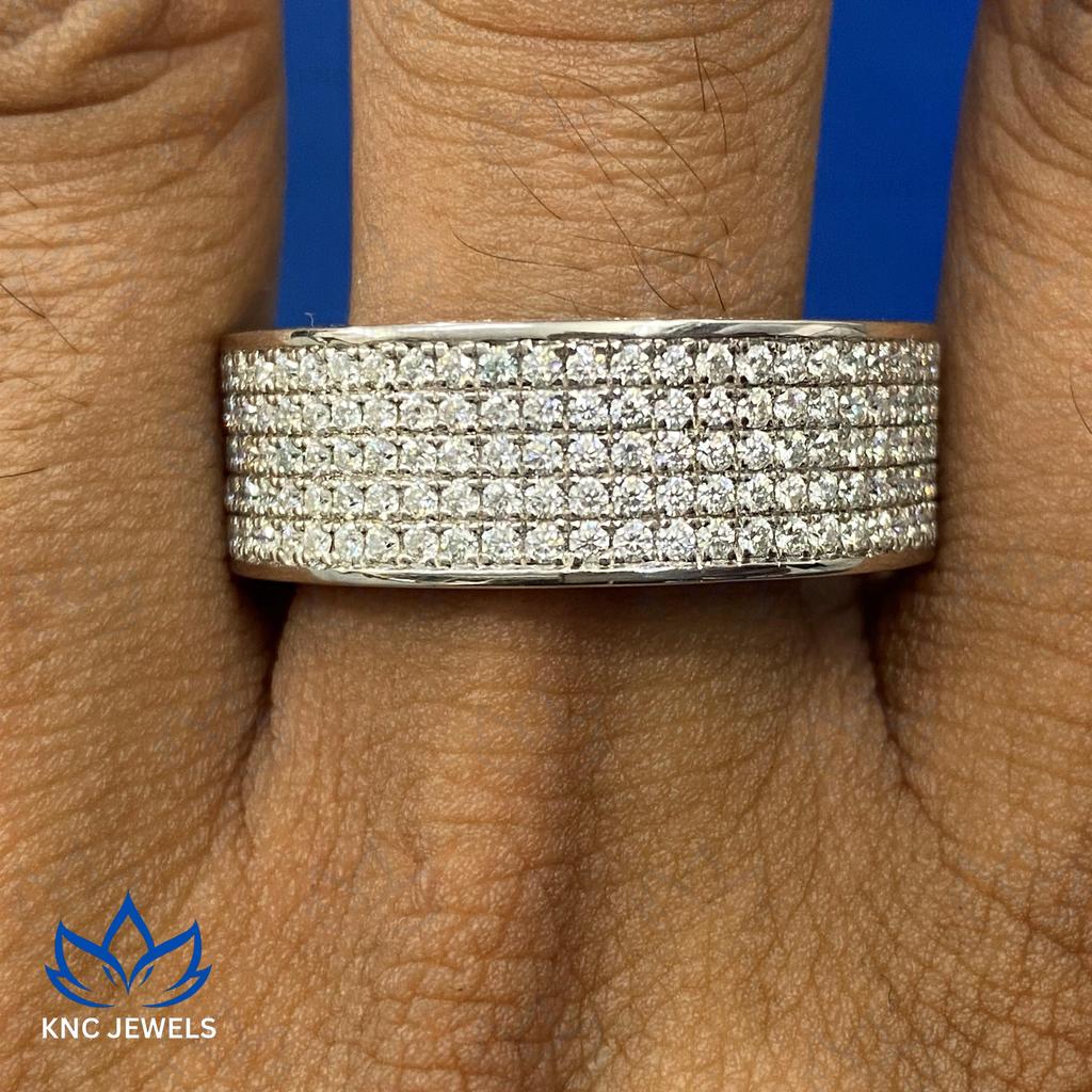 KNC Jewels Round Cut Moissanite Eternity Wide Wedding Mens Womens Band 925 Sterling Silver