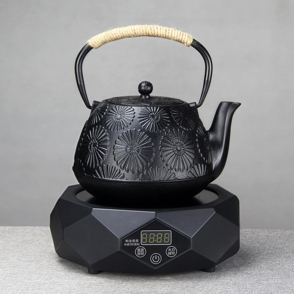 OULOVECO Sun Flower Pattern Iron Teapot, Handmade Cast Iron Kettle, Large Capacity, Induction Compatible, Direct Heat, Healthy Teapot, Tea Maker, Tea