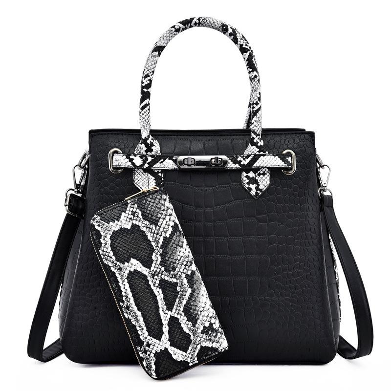 

Новая модная женская сумка-тоут класса люкс, большая вместимость, с тиснением под крокодила, на плечо, кроссбоди, роскошный кошелек со змеиным узором чёрный