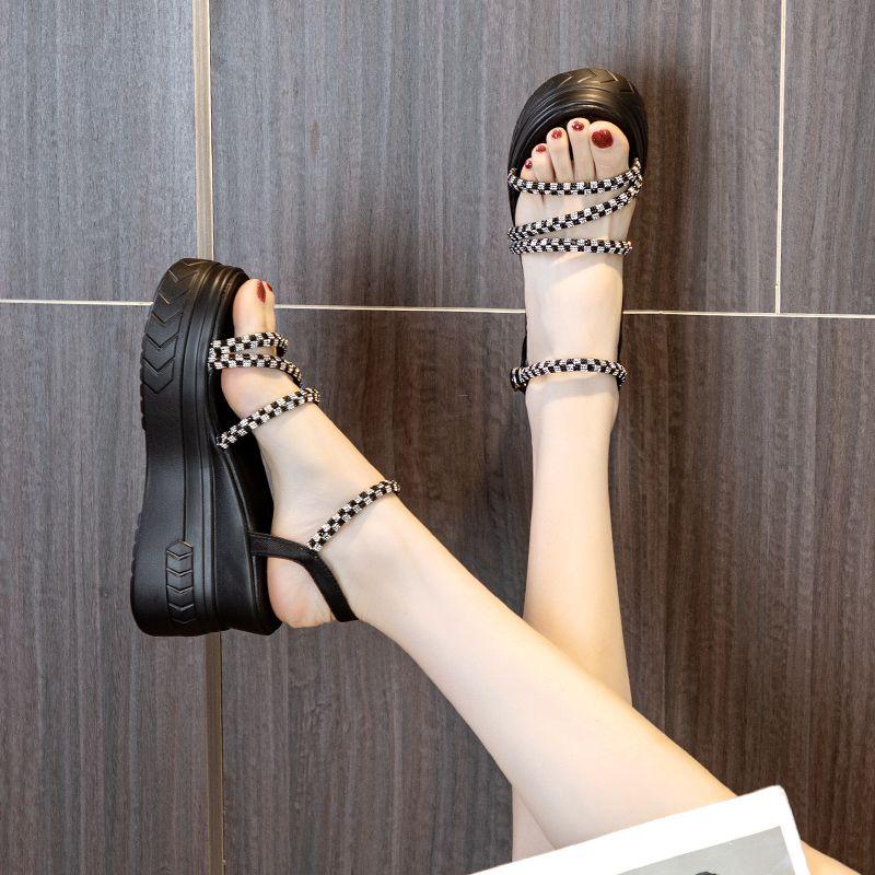 Footwear Wedges Heel Women's Shoes Diamond Sandals for Woman Wedge with Platform Waterproof Summer 2024 Super-high Outdoor Black
