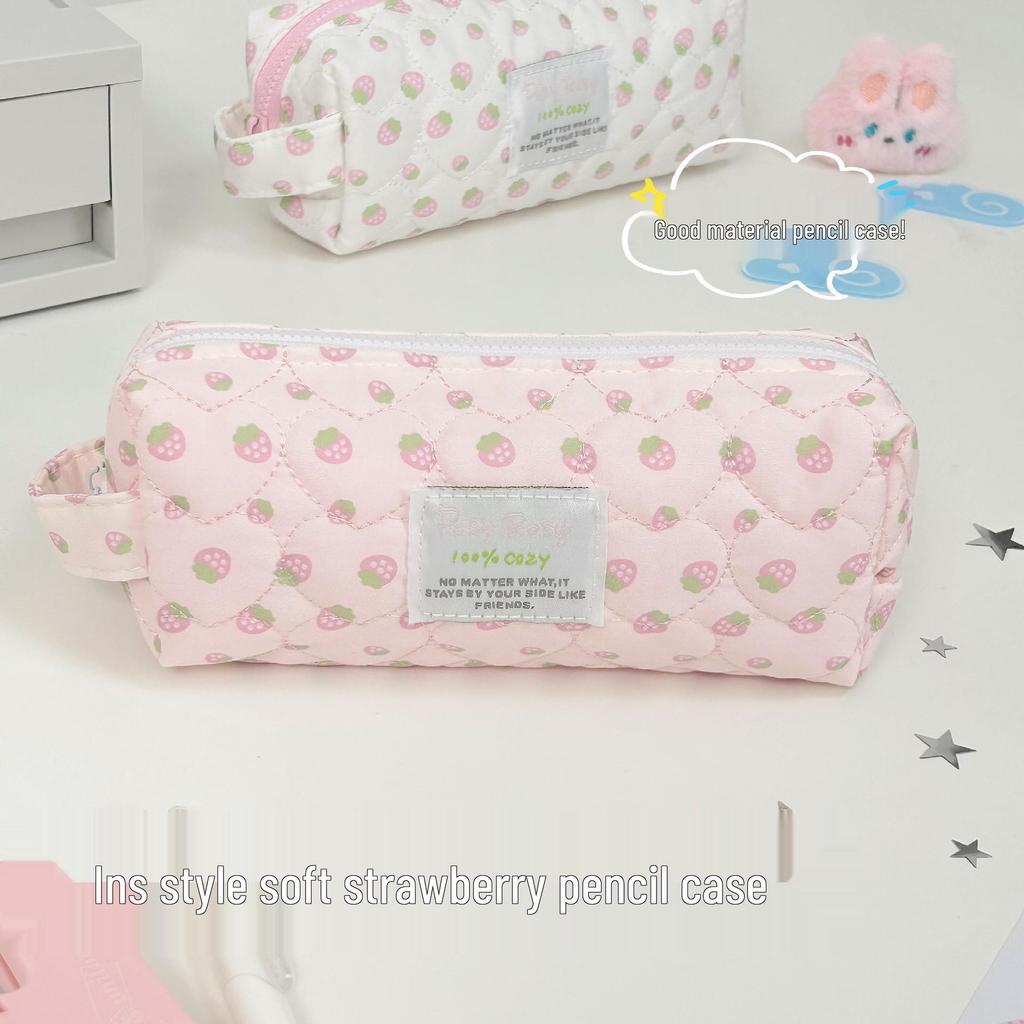 Pink Polka Dot Hand-Held Pencil Case - Stylish, High-Capacity, Creative Stationery Box for Students