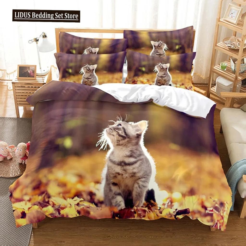 3D Cat Cute Kitten Pattern Duvet Cover Cat Kids Bedroom Decoration Cat Bedding Set For Women Girls Boys Gifts With Zipper 3pcs
