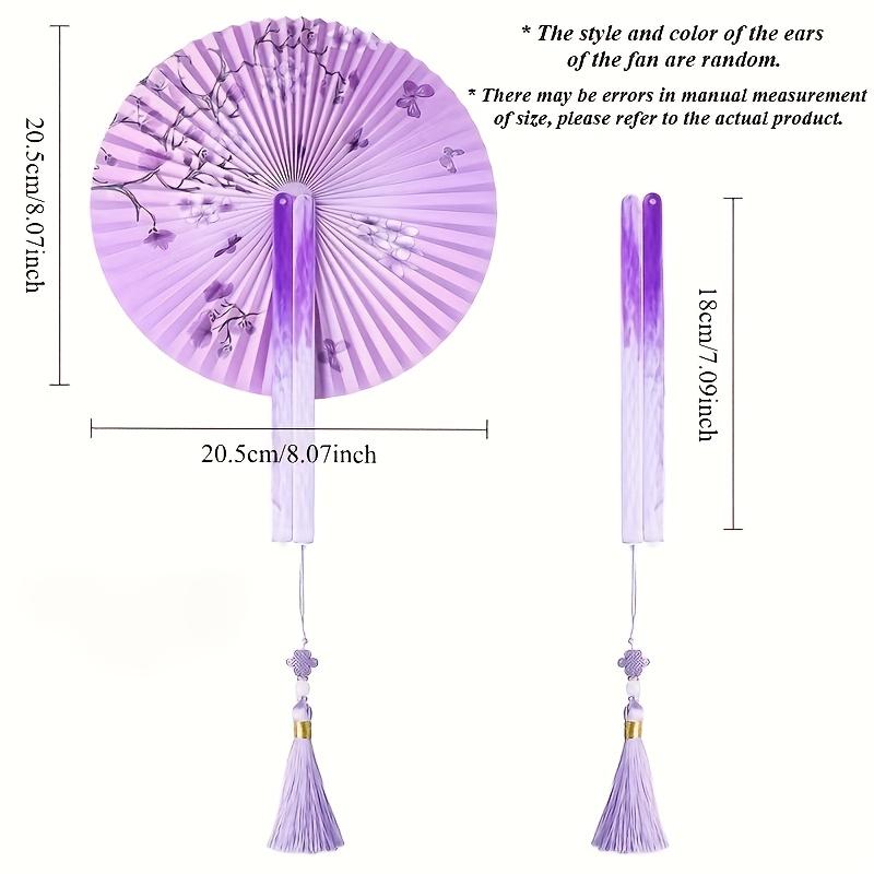 Magnetic Closure Folding Paper Hand Fan, Long Handle with Tassels, Portable Pocket Fan for Easy Carry