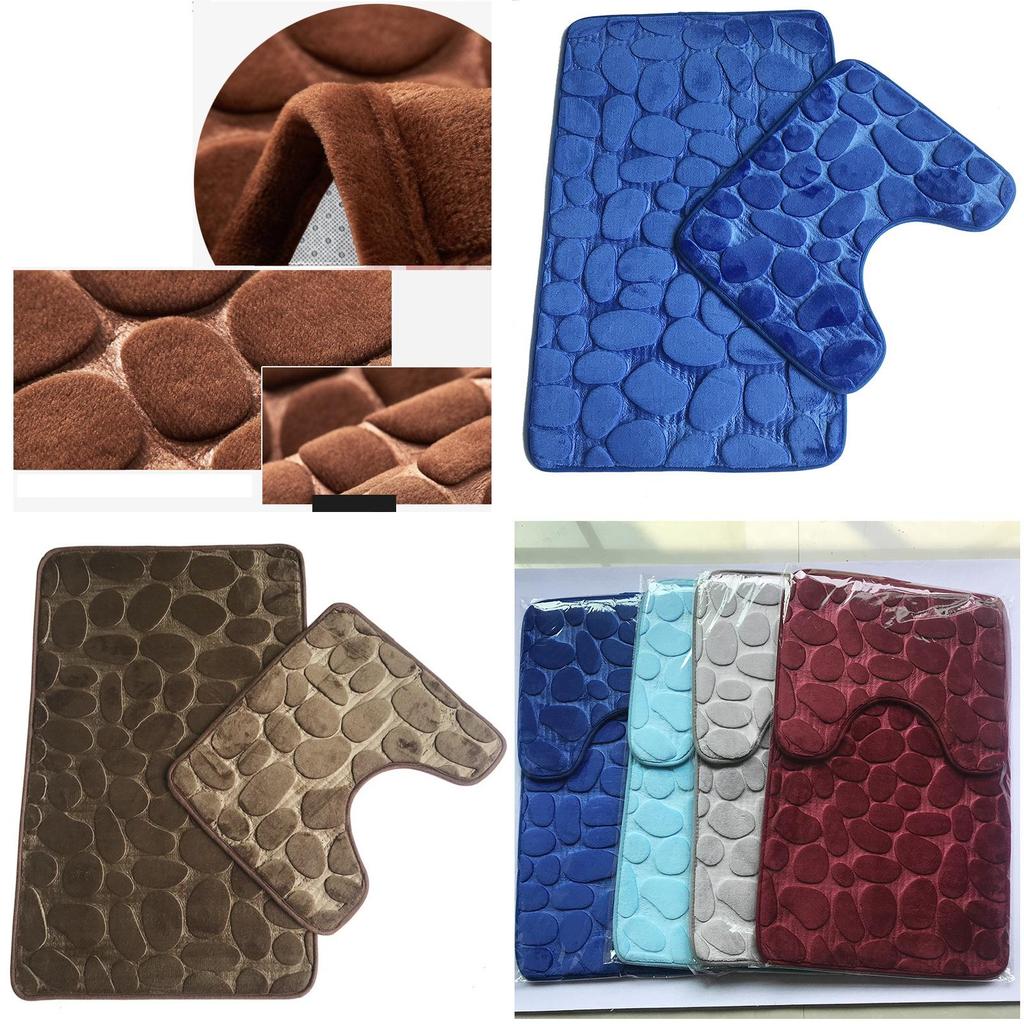Colorful Pebbles Bath Mat And Pedestal Memory Foam Set Cozy Non-slip Bathroom Essentials