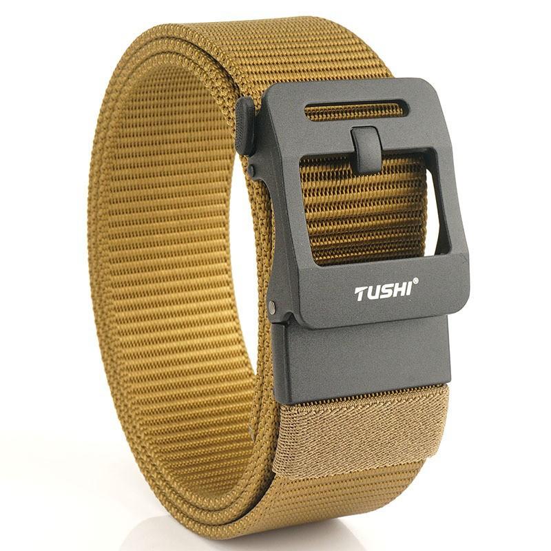 

4.3CM Men s Outdoor Casual Alloy Automatic Buckle Belt Toothless All-match Nylon Knitted Jeans 120cm