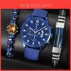 Classic Quartz Watch And Beaded Bracelet Set For Men With Decorative Elements
