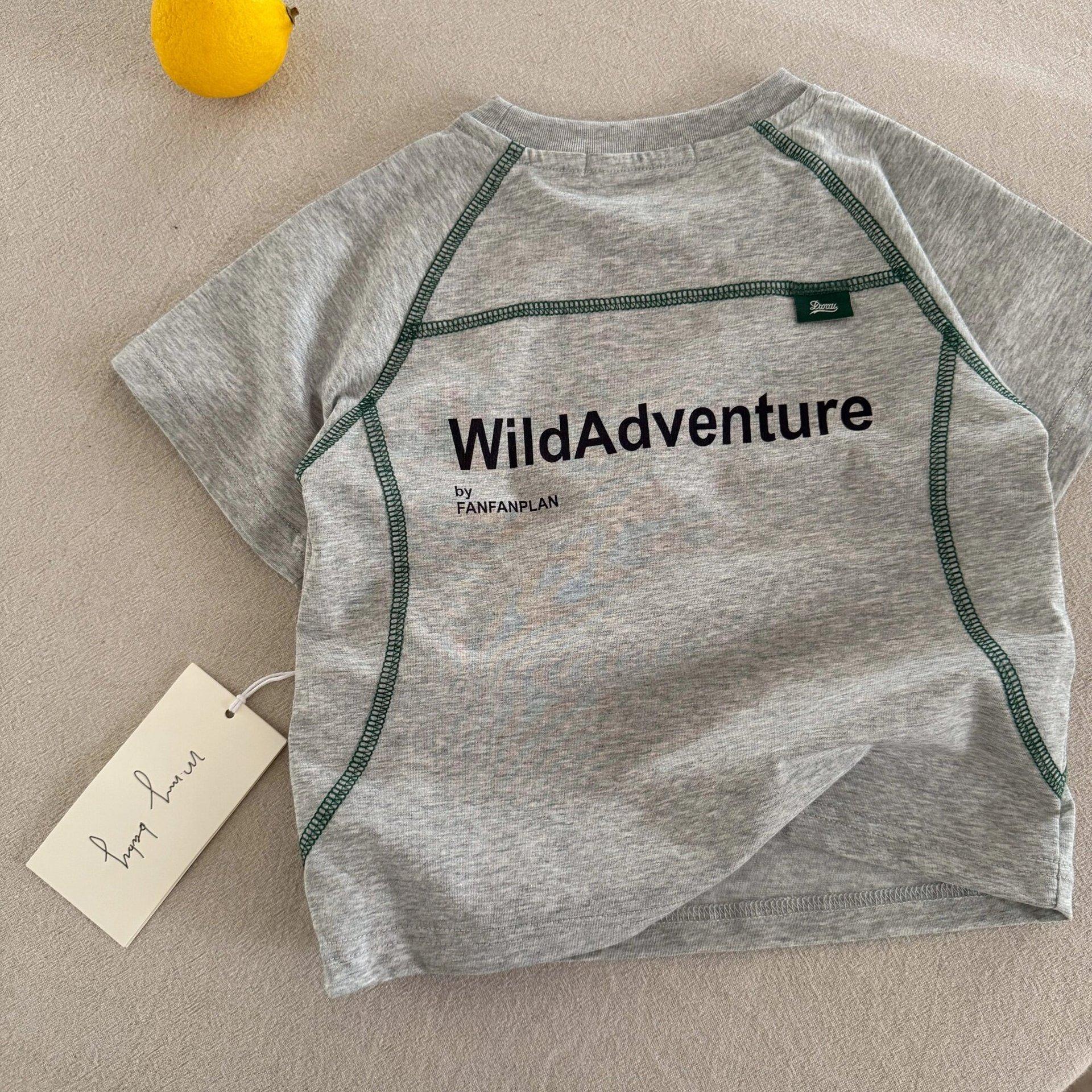 Kids Summer Short Sleeve T-Shirt Breathable Cool Fit with Block and Minimal Letter Print 80 серый
