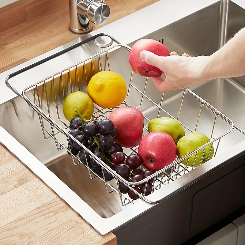 Justerbart oppvaskstativ i rustfritt stål for over vasken, Teleskopisk dreneringskurv med uttrekkbar arm, Kjøkkenredskapsorganisator for tørking av oppvask