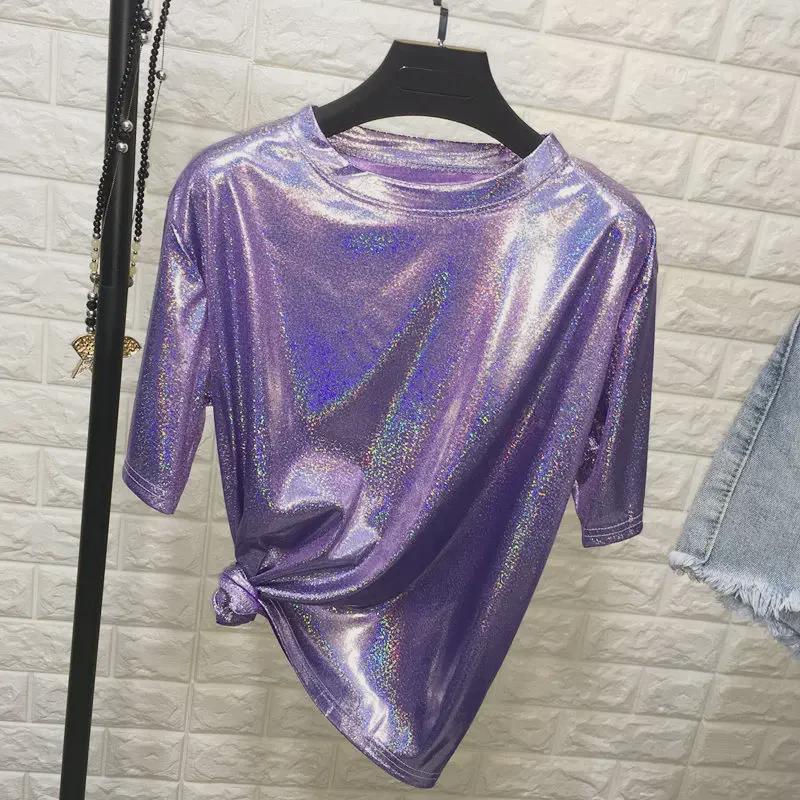 2020 Summer Shiny Silk Short-Sleeve BF T-Shirt Dress with Glitter
