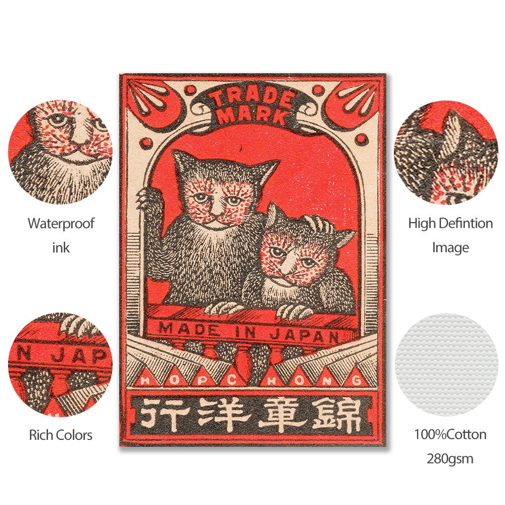 The Lucky Hand Animal Matchbox Print Wall Art Vintage Japan Canvas Poster Deer Cats Lion Cicada Painting Picture Home Room Decor