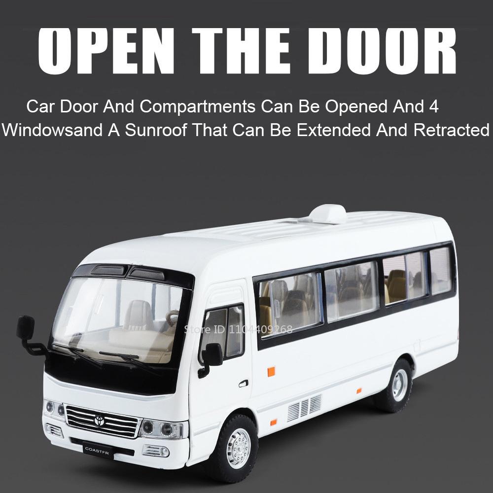 Scale 1:24 Coaster Model Car Toy Doors Opened Miniature Bus Sound Light Metal Diecast Vehicle Models Hobby Gifts for Boys