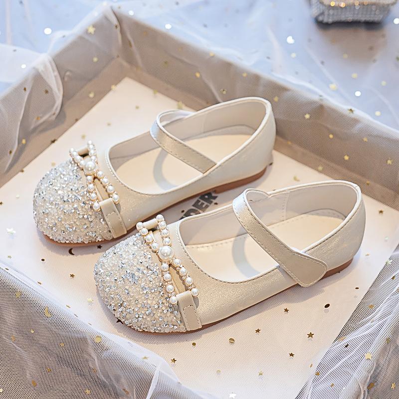 Girls' princess shoes 2025 spring and autumn rhinestone single shoes baby small leather shoes children's shoes soft sole with dress shiny