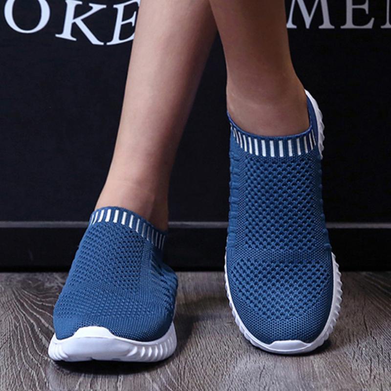 Rimocy Soft Bottom Knitting Sneakers Women Slip-on Breathable Mesh Flats Shoes Woman Non-slip Plus Size 43 Sock Shoes Platform