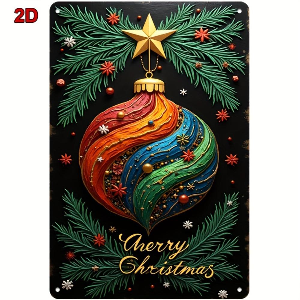 1pc 8x12 Inch Metal Tin Oil Painting, Retro Metal Sign with Christmas Colorful Patterns, Merry Christmas Decor for Bar Cafe Home