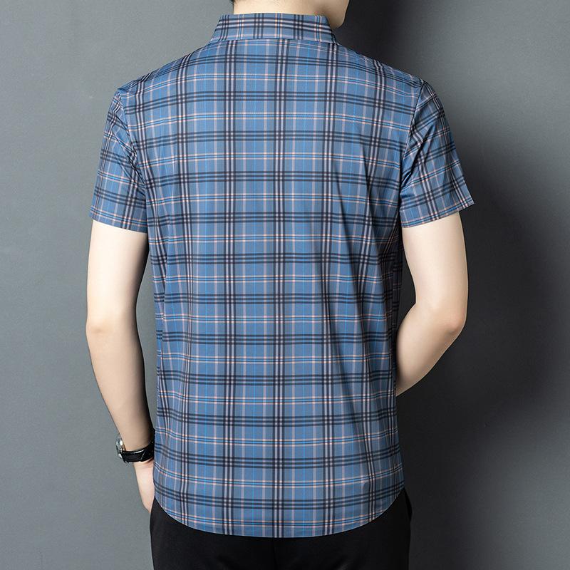 Striped Men's Short Sleeve Shirt Summer New Digital Printing Lapel Plaid Shirt Casual High Elastic Half Sleeve Top