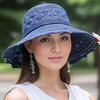 Elegant Hollow-out Knitted Sun Hat with Wavy Brim - Breathable Foldable Beach Bucket Hat for Women