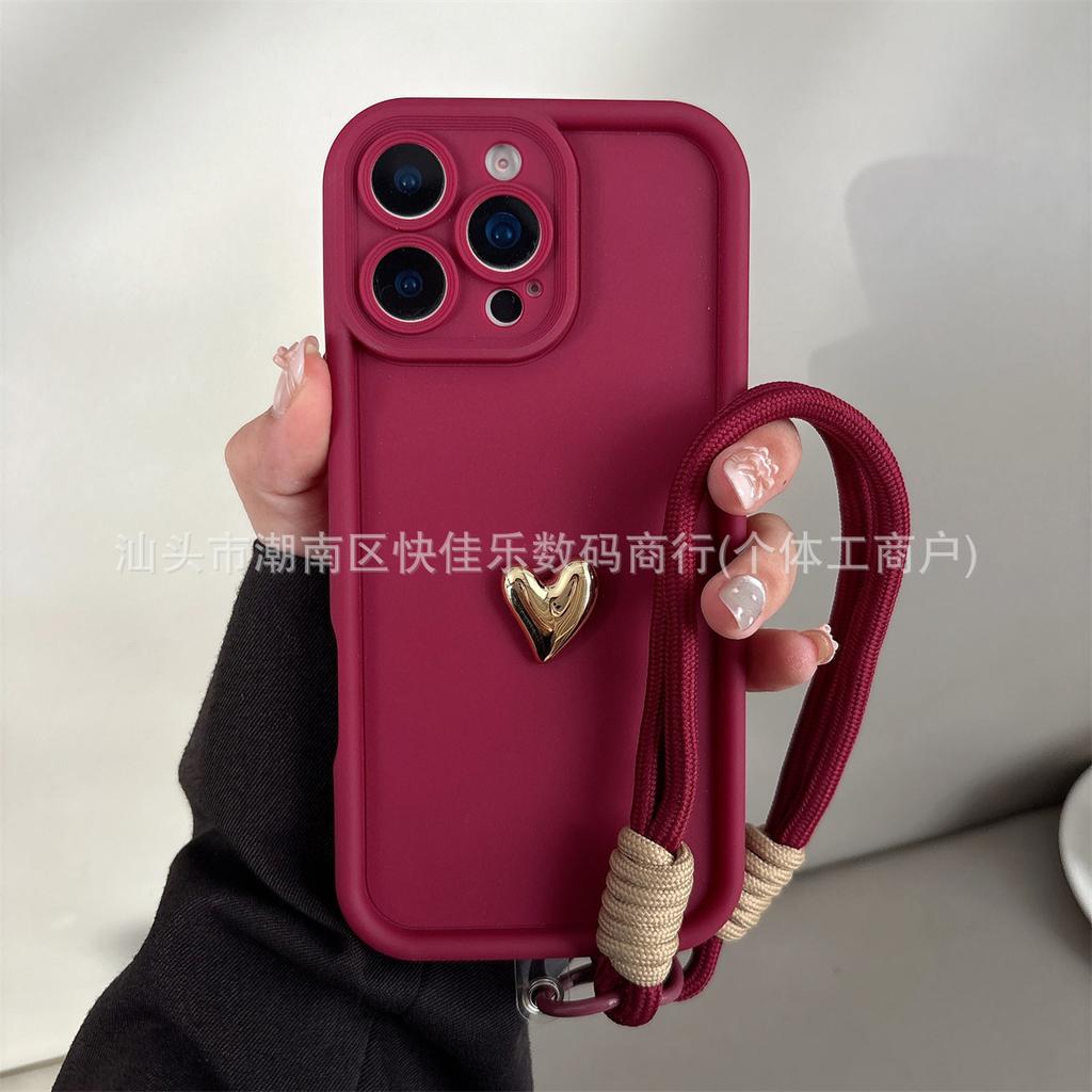 Gold love lanyard mobile phone case Apple 16promax new iPhone17Pro/15/14/13/12/11