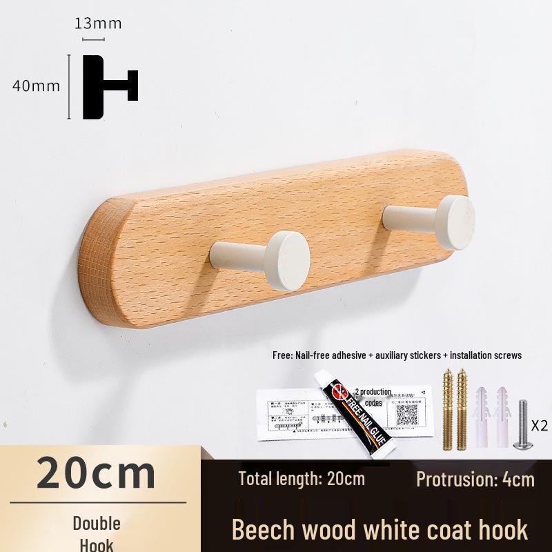 Solid Wood No-Punch Adhesive Coat Rack: Tiered Entryway/Wall/Door Mount Hanger