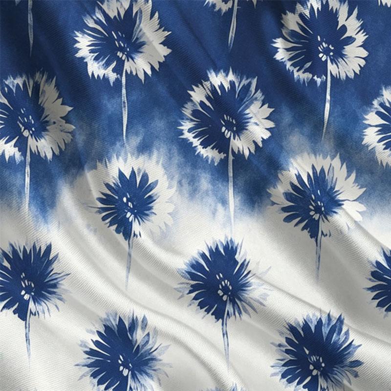 Women's Minimalist Blue & White Flower Print Short Sleeve T-Shirt Soft Loose Fit Summer Top, Versatile for Casual & Date Looks