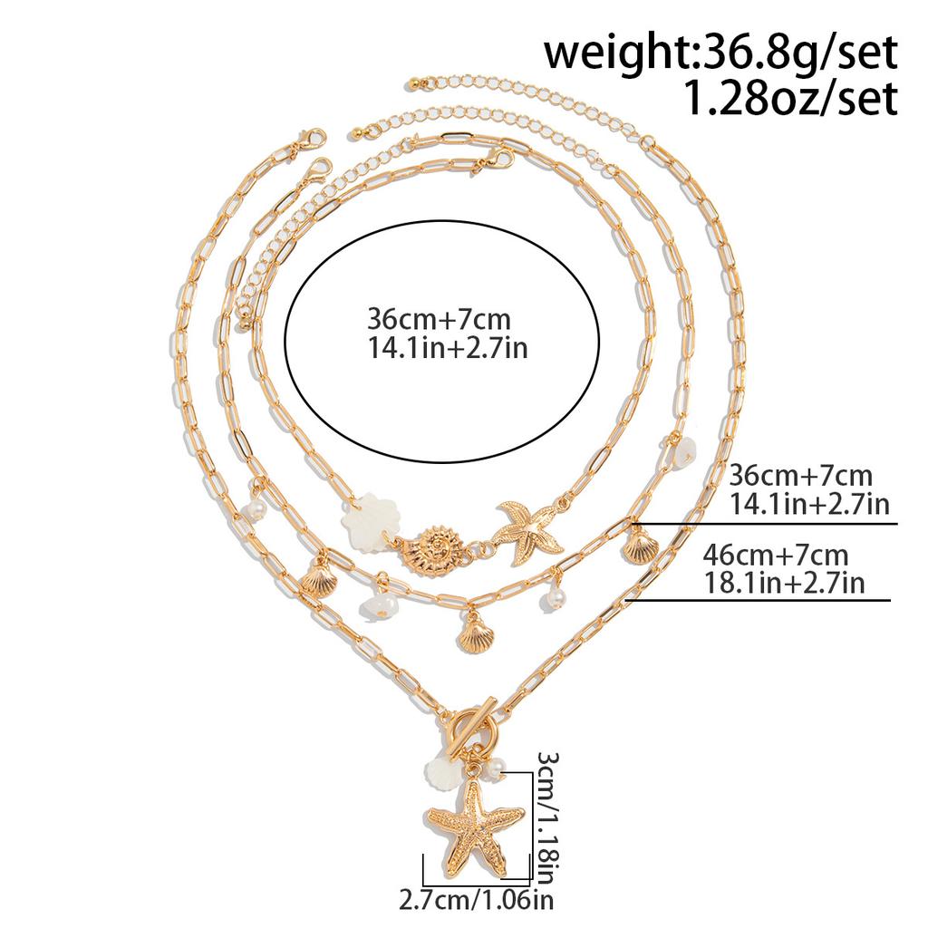 Starfish Pearl Necklace Set Conch Scallop Flat Snake Chain Necklace Set