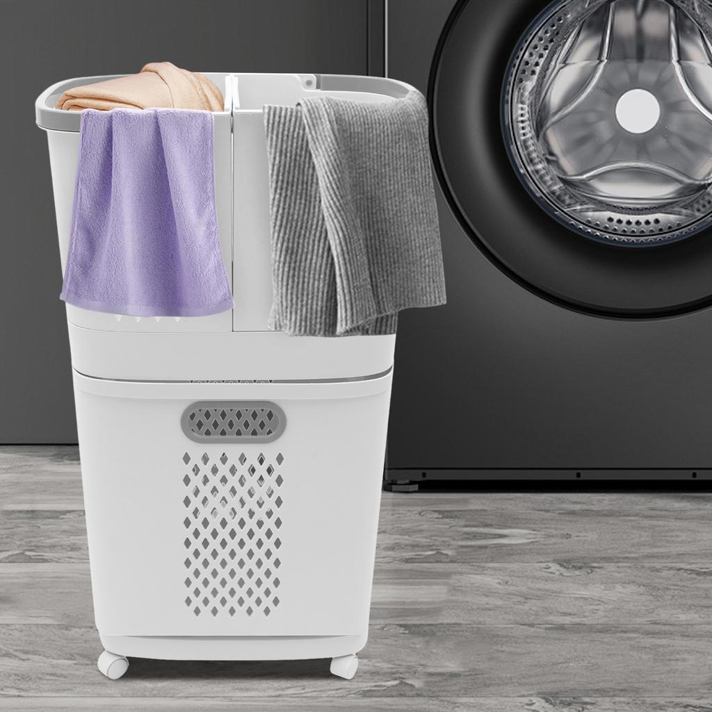 Plastic Household Laundry Basket Hampers Portable Laundry Hamper Clothes Basket, Dirty Clothes Washing Storage Cart with Wheels