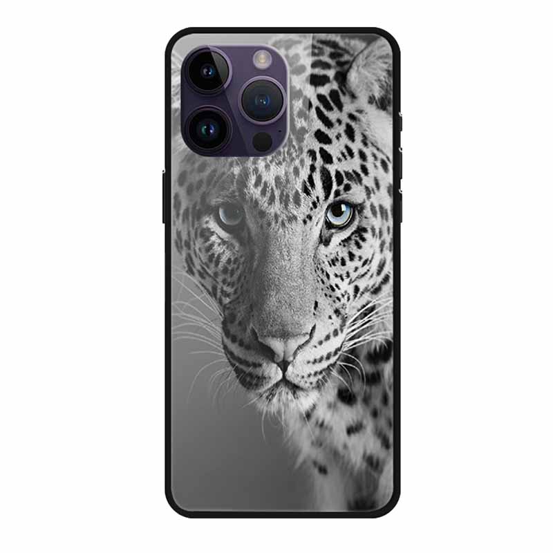 Phone Case for Apple Iphone 15 Pro 15 Plus Tempered Glass Hard Back Cover for Iphone 15 Pro Max Iphone15 Wolf Lion Funda Capa